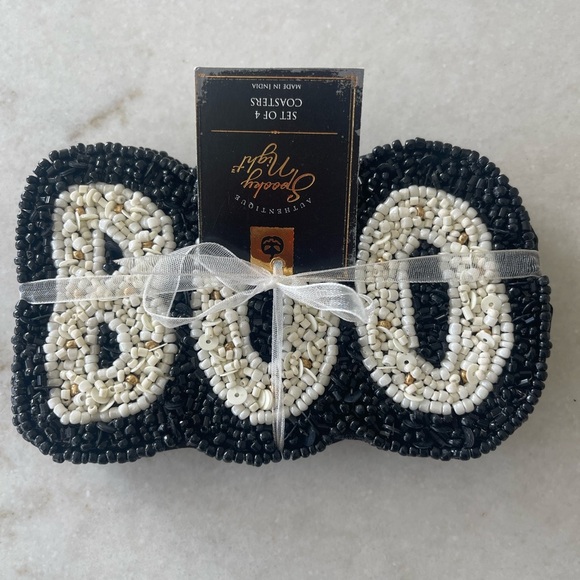 BOO! Beaded coasters! Excellent quality!! 4 pack!! Back lining! New - Picture 1 of 4